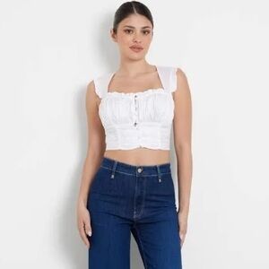 Guess Women's Zoe Ruffled Smocked Cropped Top